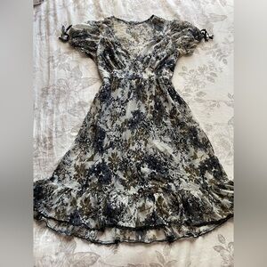 Y2K Micro Mesh Sheer‎ Floral Babydoll Mini Dress Small Fairy Grunge Whimsigoth